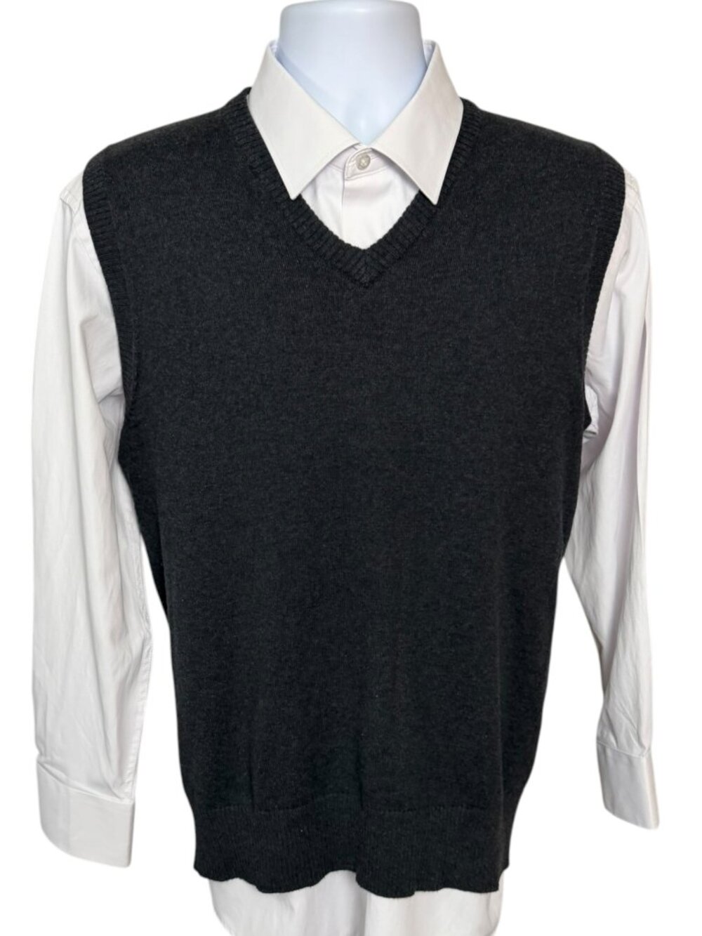 Eddie Bauer Cotton Cashmere Men’s S V-Neck Sweater Vest Charcoal Preppy